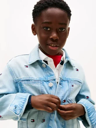 Giacca in denim oversize con bandiera ondulata per bambini