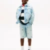 Giacca in denim oversize con bandiera ondulata per bambini Giacca in denim oversize con bandiera ondulata per bambini