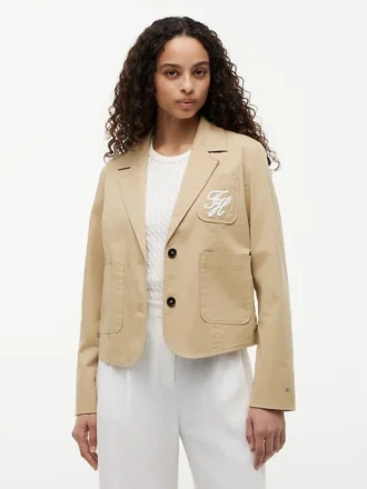 Giacca in twill elasticizzato con monogramma in script