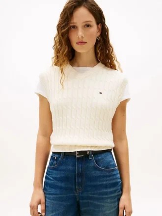Gilet a maglia intrecciata con scollo a V