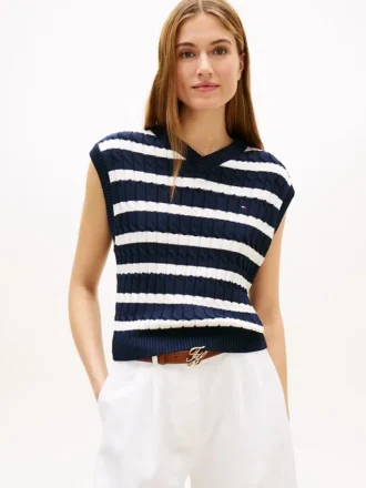 Gilet a maglia intrecciata con scollo a V