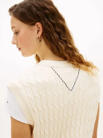 Gilet a maglia intrecciata con scollo a V