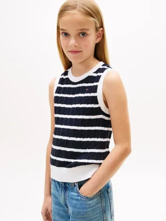 Gilet a righe con lavorazione a trecce per bambini