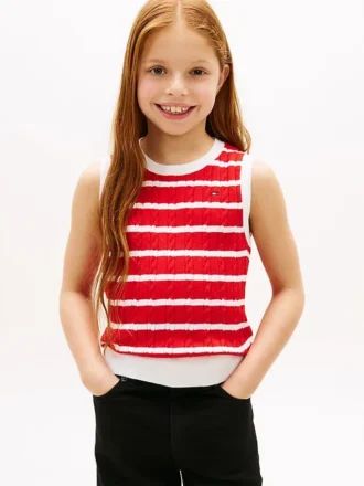 Gilet a righe con lavorazione a trecce per bambini