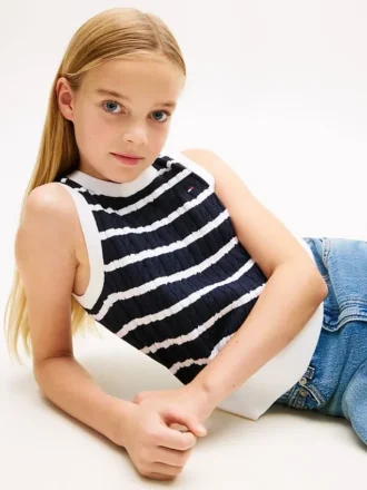 Gilet a righe con lavorazione a trecce per bambini