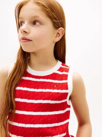 Gilet a righe con lavorazione a trecce per bambini