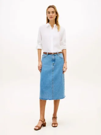 Gonna midi in denim con orlo grezzo
