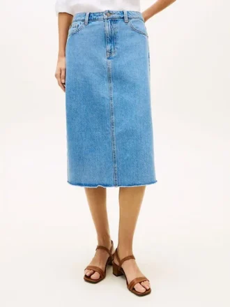 Gonna midi in denim con orlo grezzo
