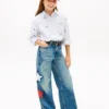Jeans a vita alta a gamba larga con motivo a stelle per bambina Jeans a vita alta a gamba larga con motivo a stelle per bambina