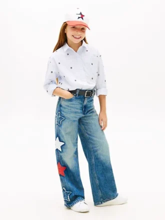 Jeans a vita alta a gamba larga con motivo a stelle per bambina