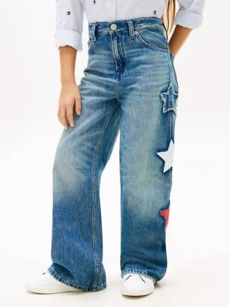 Jeans a vita alta a gamba larga con motivo a stelle per bambina