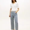 Jeans a vita alta e gamba larga con righe ferroviarie