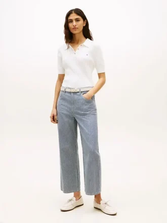 Jeans a vita alta e gamba larga con righe ferroviarie