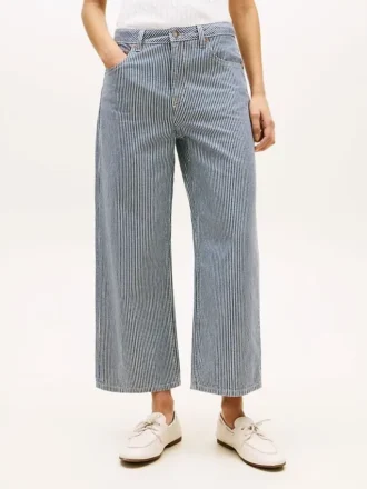 Jeans a vita alta e gamba larga con righe ferroviarie