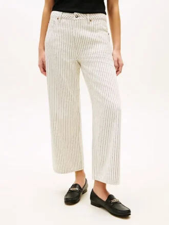 Jeans a vita alta e gamba larga con righe ferroviarie