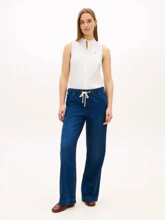 Jeans leggeri a gamba larga senza bottoni Jeans leggeri a gamba larga senza bottoni