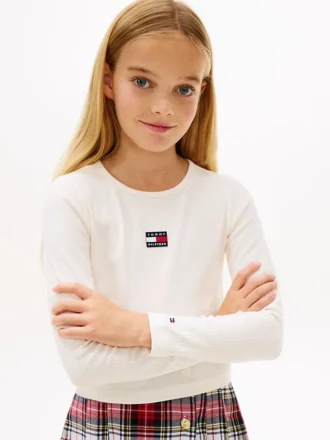 Maglietta a maniche lunghe con logo a costine per bambini