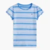 Maglietta a righe con maniche rifinite in pizzo per bambini Maglietta a righe con maniche rifinite in pizzo per bambini