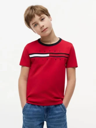 Maglietta con logo a strisce e bandiera per bambini