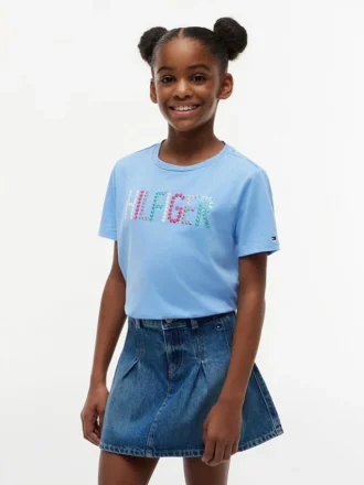 Maglietta con logo Hilfiger in paillettes per bambini
