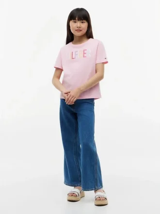 Maglietta con logo Hilfiger in paillettes per bambini
