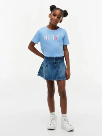 Maglietta con logo Hilfiger in paillettes per bambini