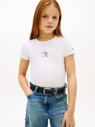 Maglietta per bambini con bandiera a stelle e strisce in strass