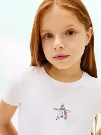 Maglietta per bambini con bandiera a stelle e strisce in strass