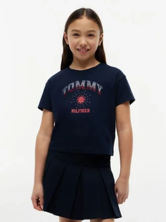 Maglietta per bambini con logo Tommy in strass