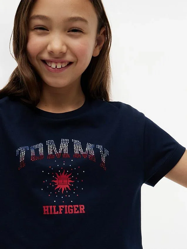 Maglietta per bambini con logo Tommy in strass Maglietta per bambini con logo Tommy in strass