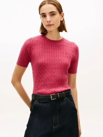Maglione a maniche corte con lavorazione a trecce