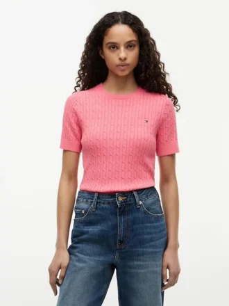 Maglione a maniche corte con lavorazione a trecce Maglione a maniche corte con lavorazione a trecce
