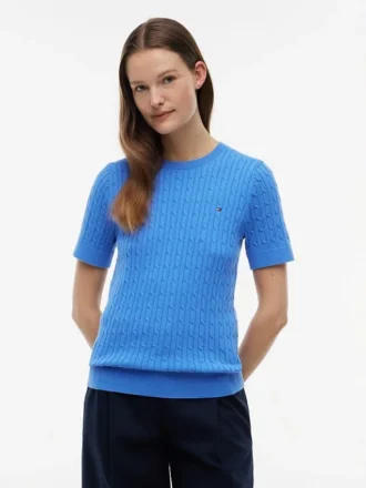 Maglione a maniche corte con lavorazione a trecce