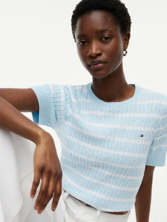 Maglione a maniche corte con lavorazione a trecce