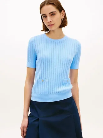 Maglione a maniche corte con tasche in punto traforato
