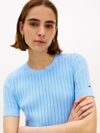 Maglione a maniche corte con tasche in punto traforato
