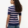 Maglione a righe con lavorazione a trecce a maniche corte Maglione a righe con lavorazione a trecce a maniche corte