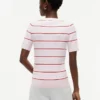 Maglione a righe con lavorazione a trecce a maniche corte Maglione a righe con lavorazione a trecce a maniche corte