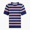 Maglione a righe con lavorazione a trecce a maniche corte Maglione a righe con lavorazione a trecce a maniche corte