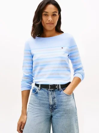 Maglione a scollo barchetta a righe multiple