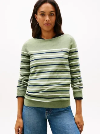 Maglione a scollo barchetta a righe multiple