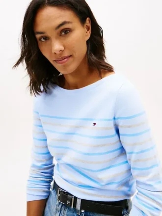 Maglione a scollo barchetta a righe multiple