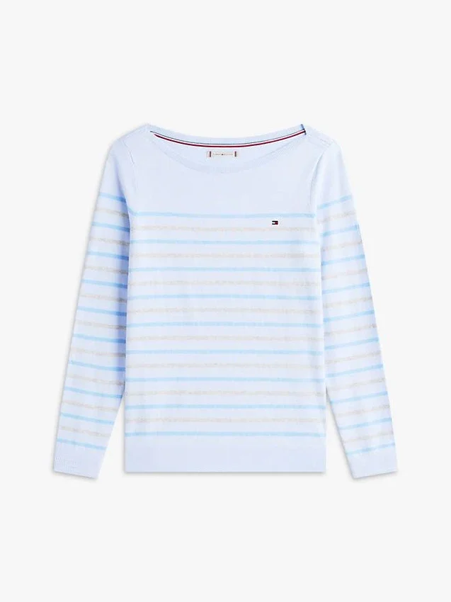 Maglione a scollo barchetta a righe multiple Maglione a scollo barchetta a righe multiple