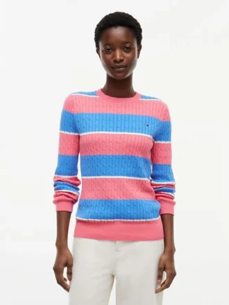 Maglione a trecce con righe da rugby