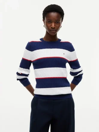 Maglione a trecce con righe da rugby