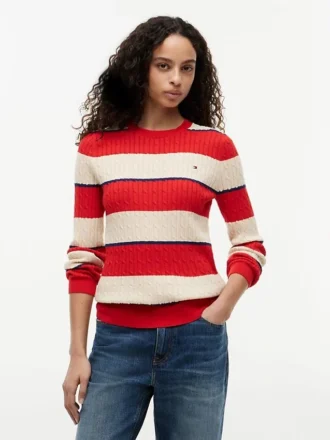 Maglione a trecce con righe da rugby
