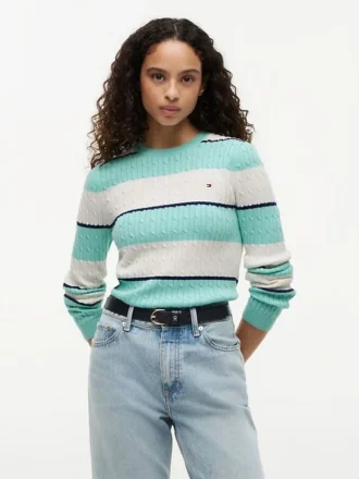 Maglione a trecce con righe da rugby