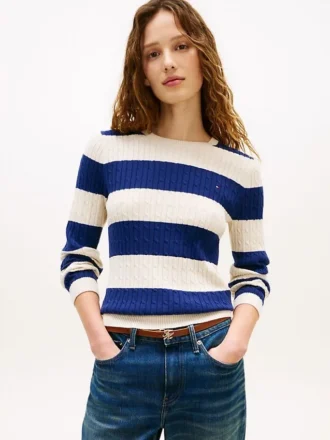 Maglione a trecce con righe da rugby