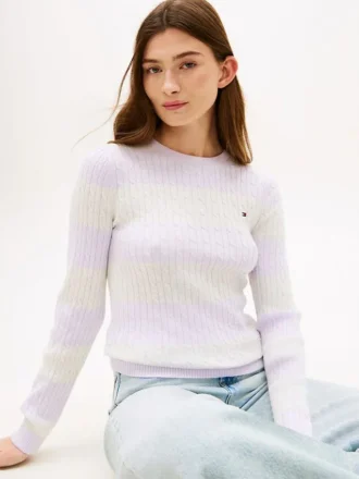 Maglione a trecce con righe da rugby