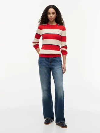 Maglione a trecce con righe da rugby